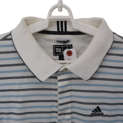 adidas(アディダス) ポロシャツ 白水色ボーダー メンズ L B