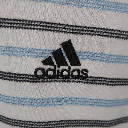 adidas(アディダス) ポロシャツ 白水色ボーダー メンズ L B
