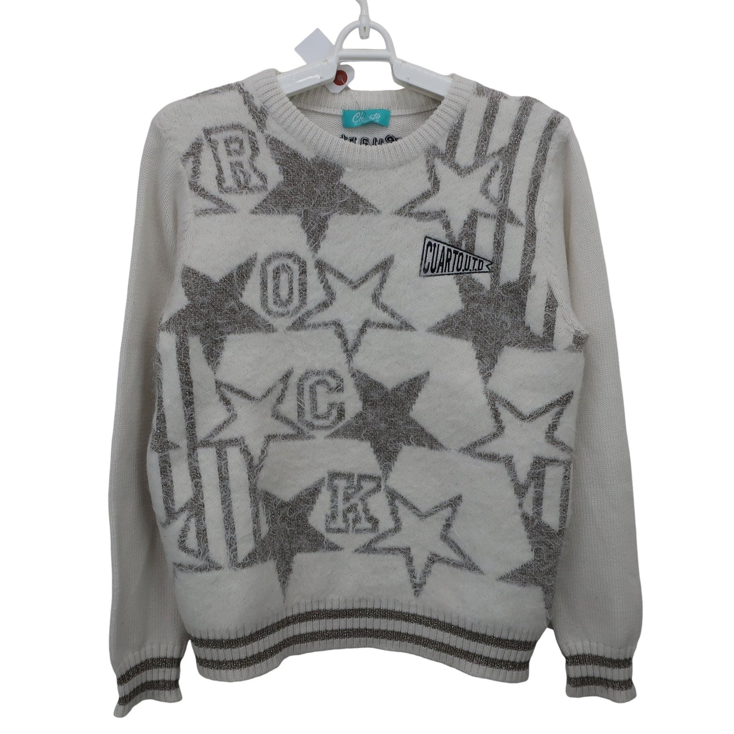 Cuarto UNITED(クアルトユナイテッド) セーター 白シルバー総柄 レディース M B
