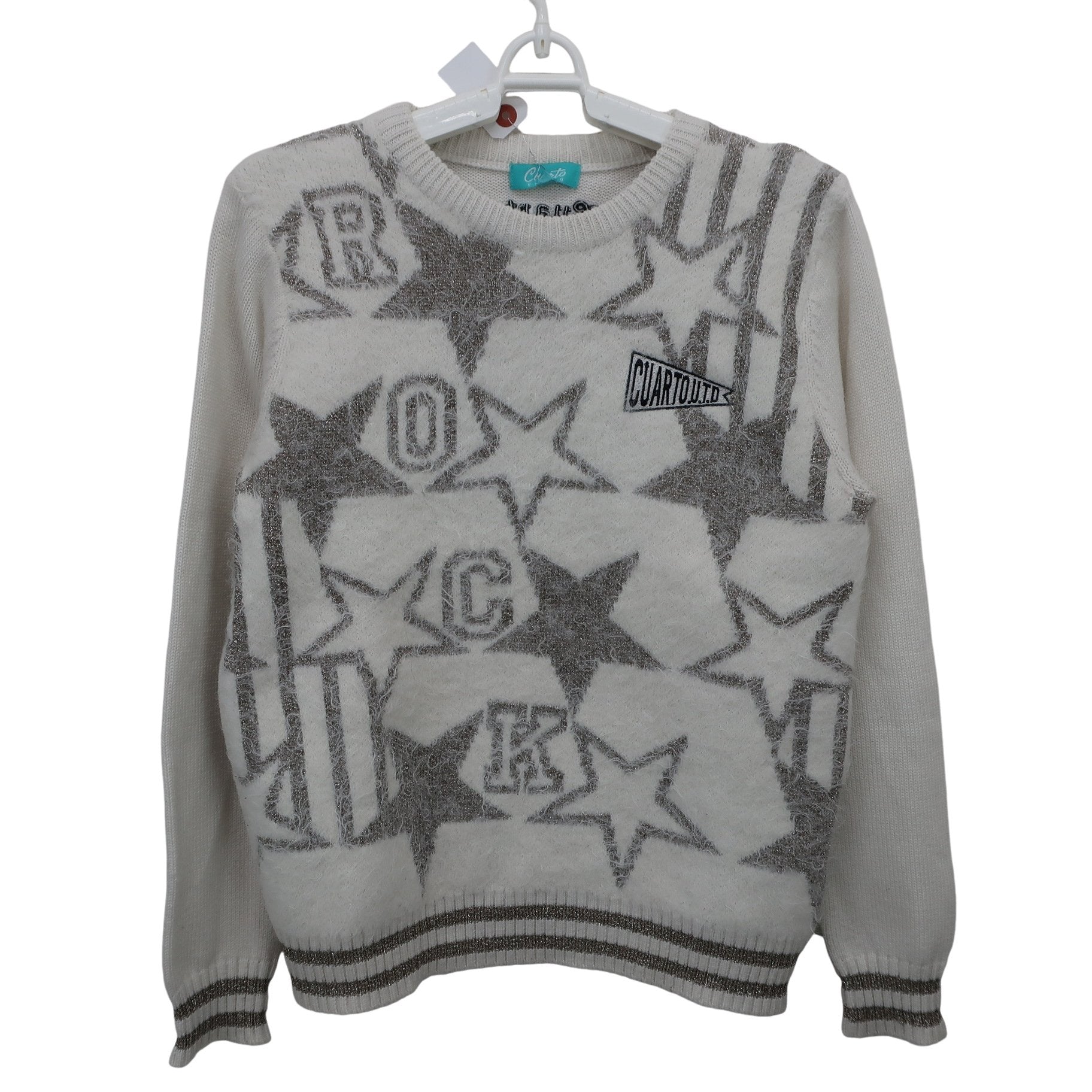 Cuarto UNITED(クアルトユナイテッド) セーター 白シルバー総柄 レディース M B