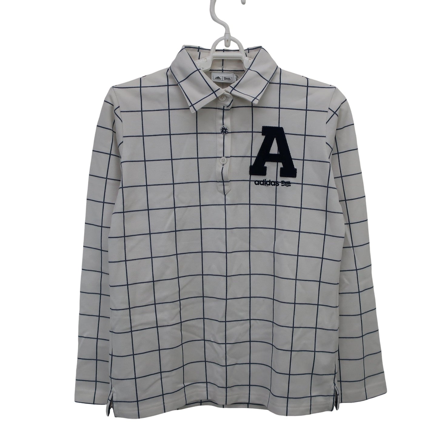 adidas(アディダス) 長袖ポロシャツ 白ネイビーチェック レディース M B
