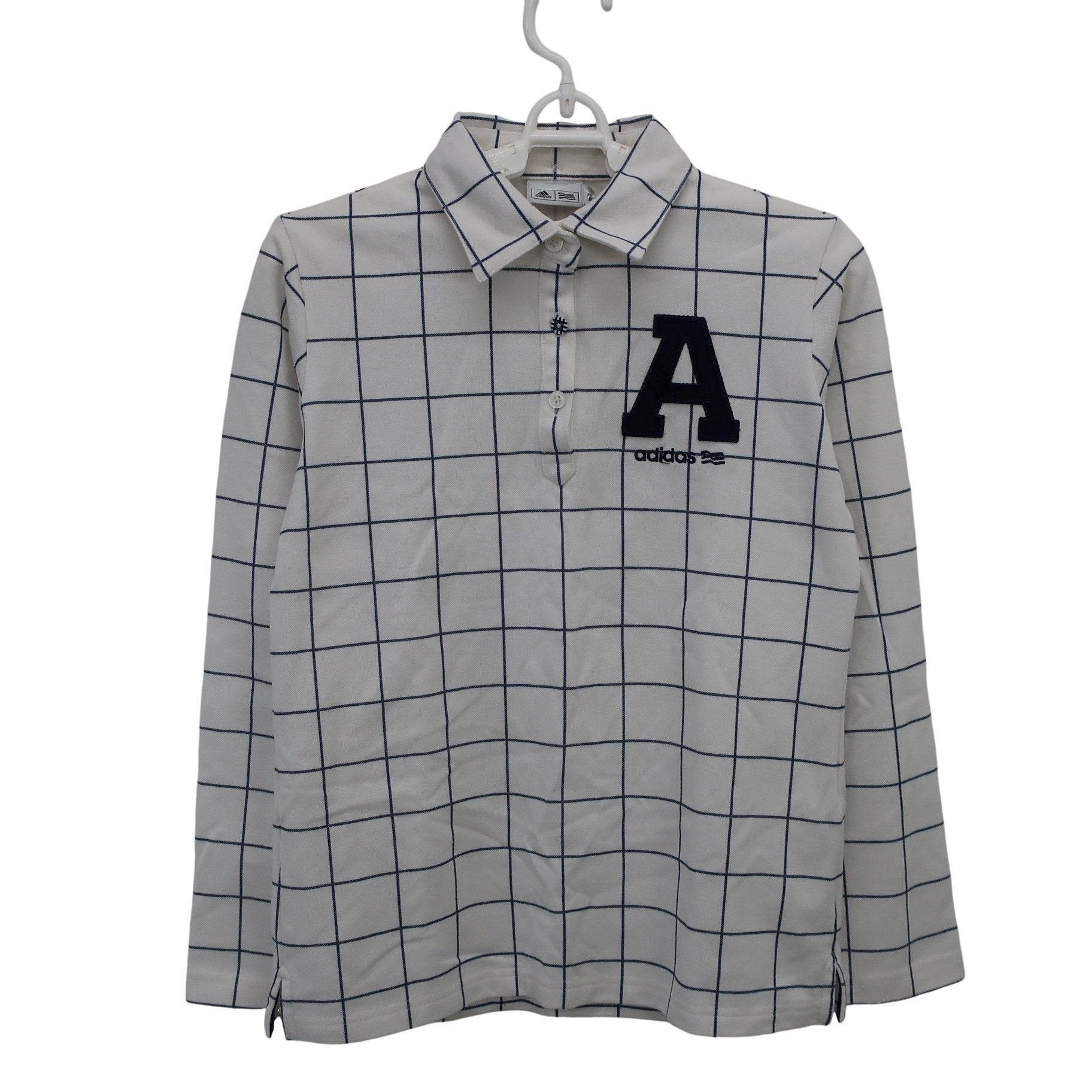 adidas(アディダス) 長袖ポロシャツ 白ネイビーチェック レディース M B