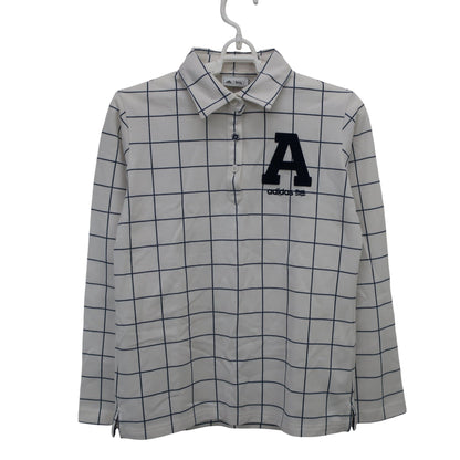 adidas(アディダス) 長袖ポロシャツ 白ネイビーチェック レディース M B