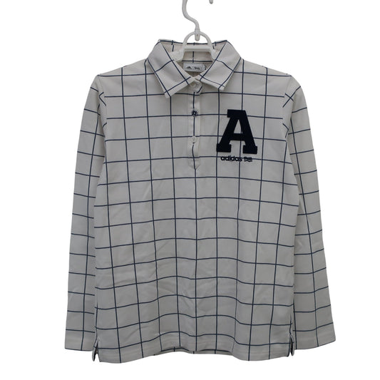 adidas(アディダス) 長袖ポロシャツ 白ネイビーチェック レディース M B