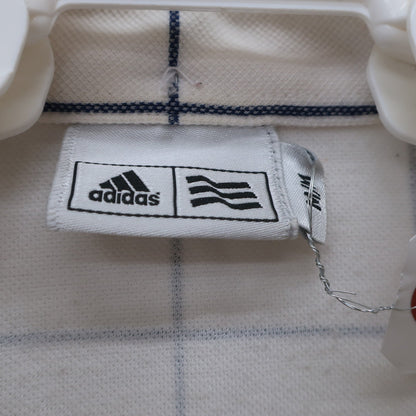 adidas(アディダス) 長袖ポロシャツ 白ネイビーチェック レディース M B