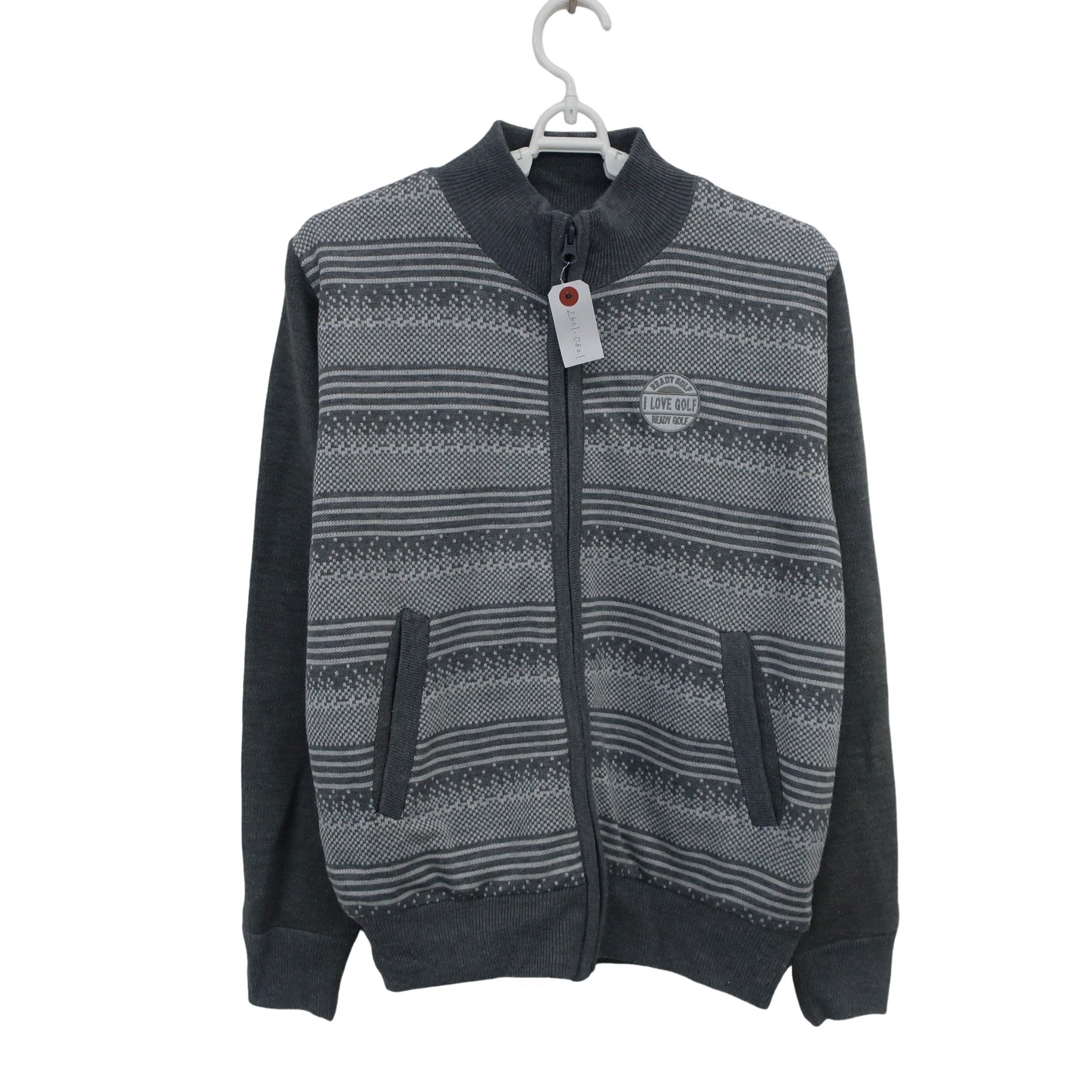 READY GOLF ニットブルゾン グレー白総柄 レディース M B