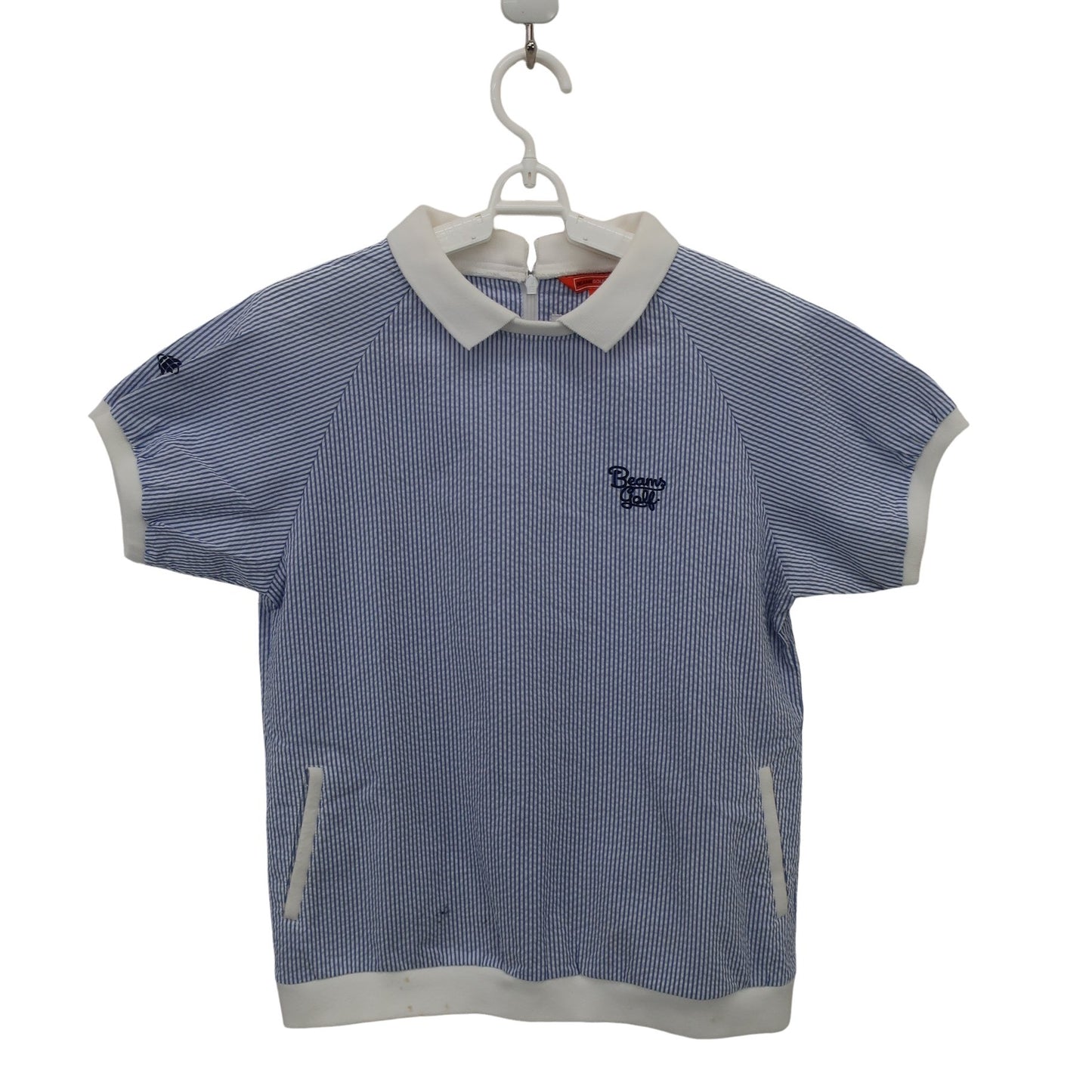 BEAMS GOLF(ビームスゴルフ) ポロシャツ 青白ストライプ レディース M B