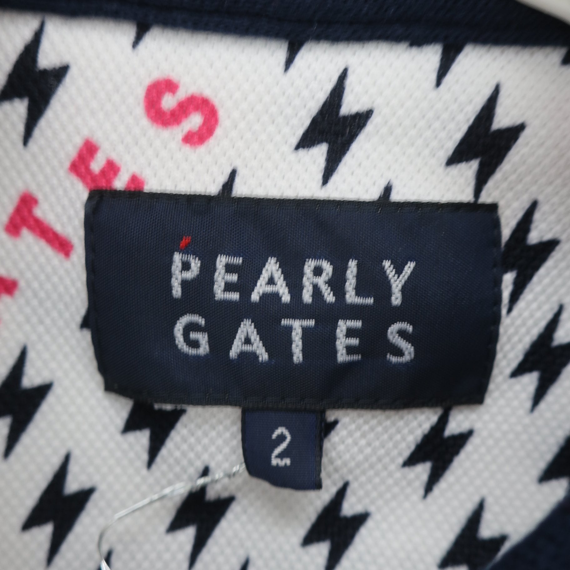 PEARLY GATES(パーリーゲイツ) ポロシャツ 白ネイビーイナズマ柄 レディース 2 055-2160604 A
