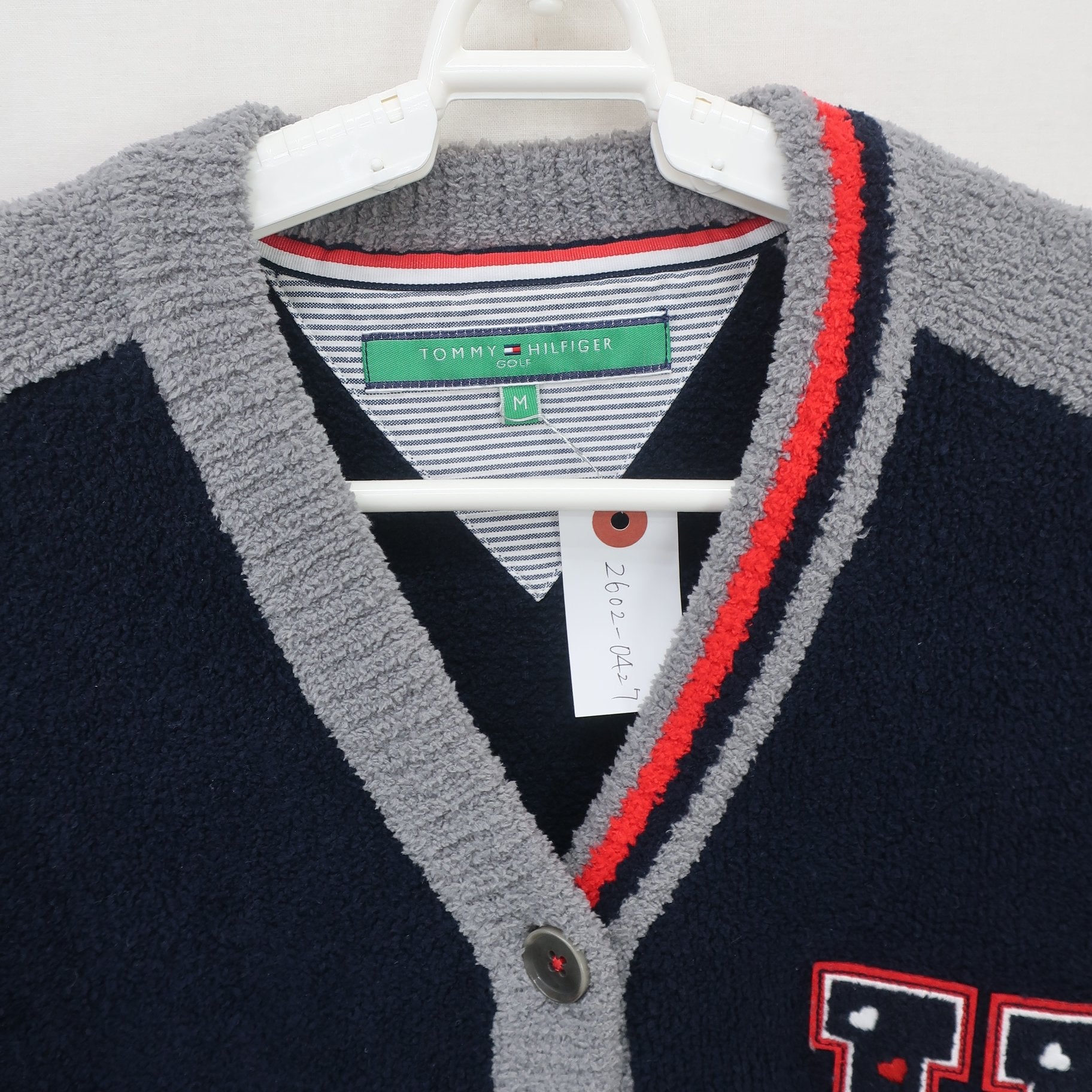 TOMMY HILFIGER GOLF(トミーヒルフィガーゴルフ) ボアカーディガン グレーネイビー レディース M A