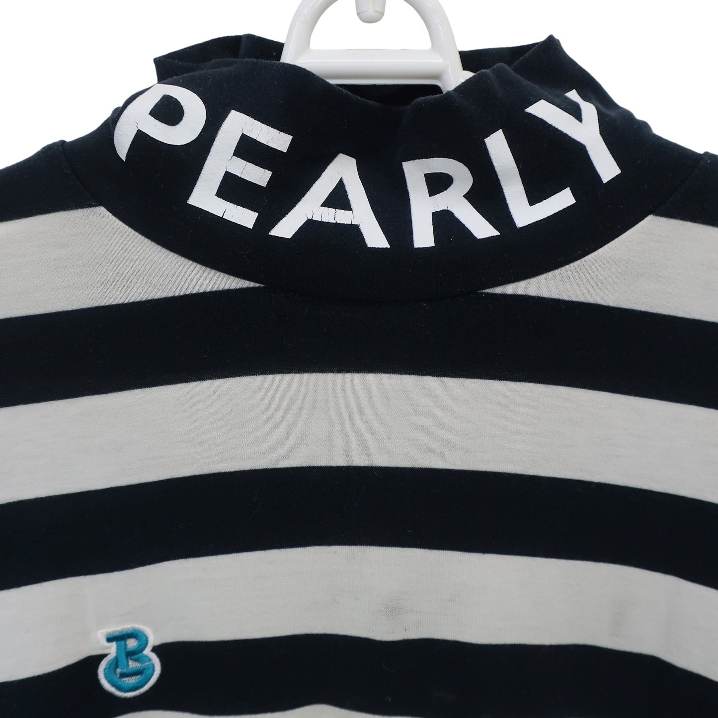 PEARLY GATES(パーリーゲイツ) ハイネックシャツ 白ネイビーボーダー メンズ 4 053-0166103 B