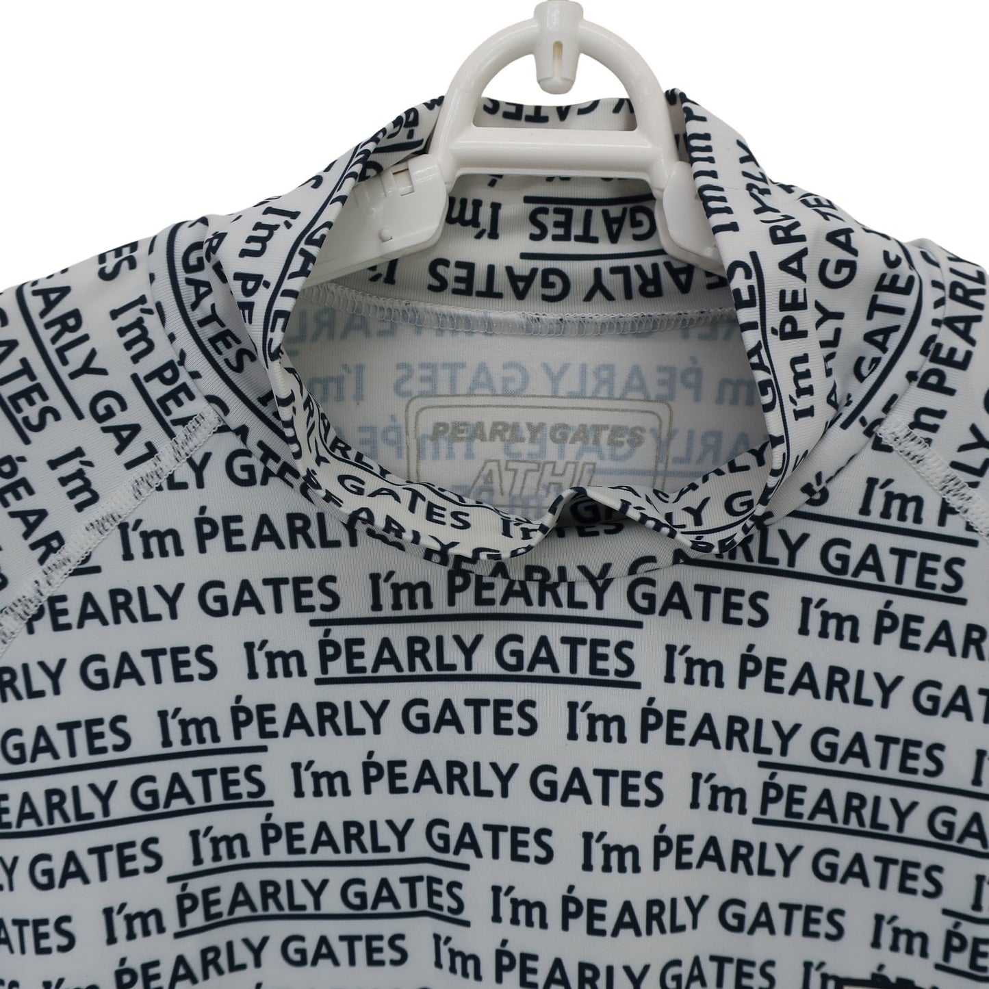 PEARLY GATES(パーリーゲイツ) ハイネックシャツ 白ネイビーロゴ文字柄 メンズ 5 053-9166405 A