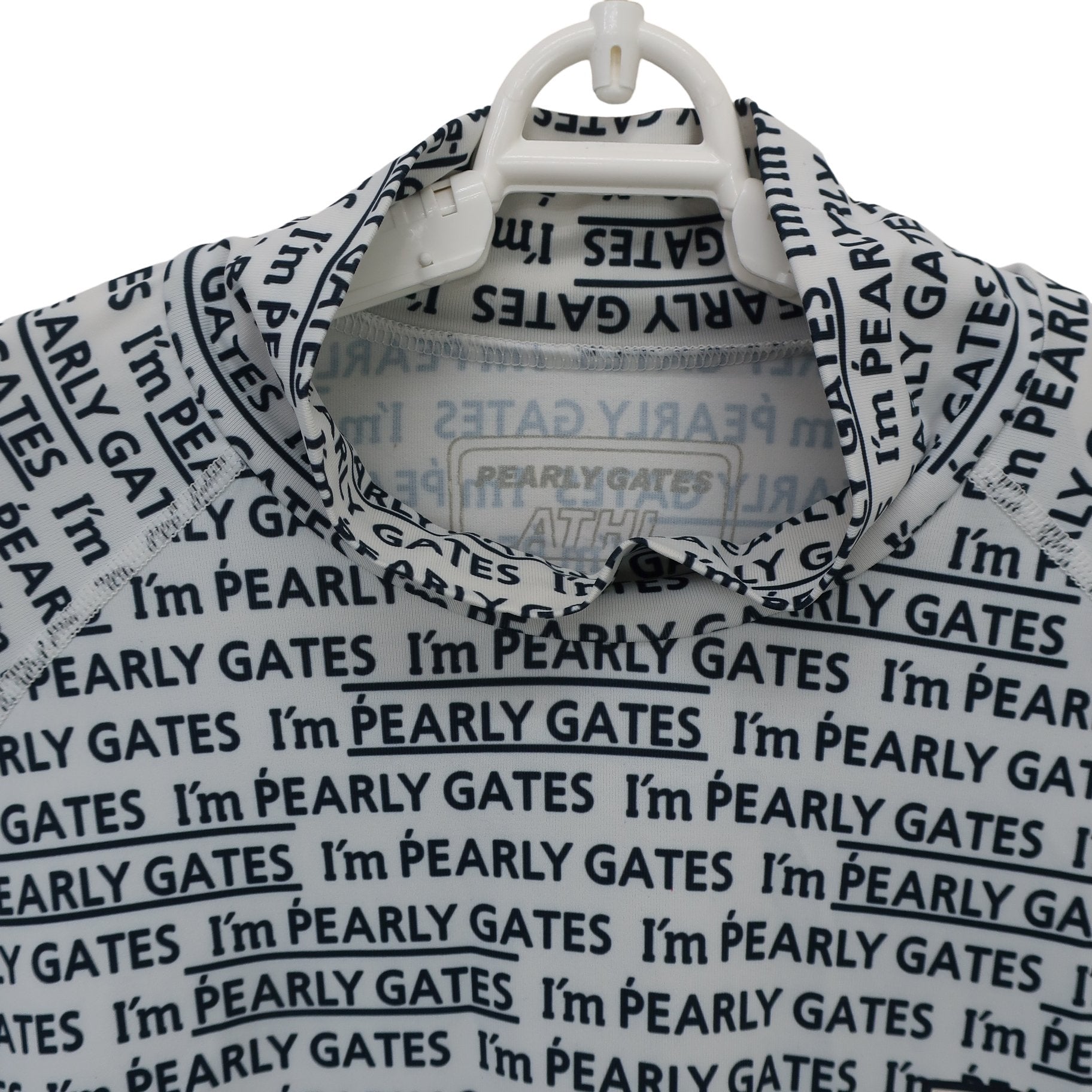 PEARLY GATES(パーリーゲイツ) ハイネックシャツ 白ネイビーロゴ文字柄 メンズ 5 053-9166405 A