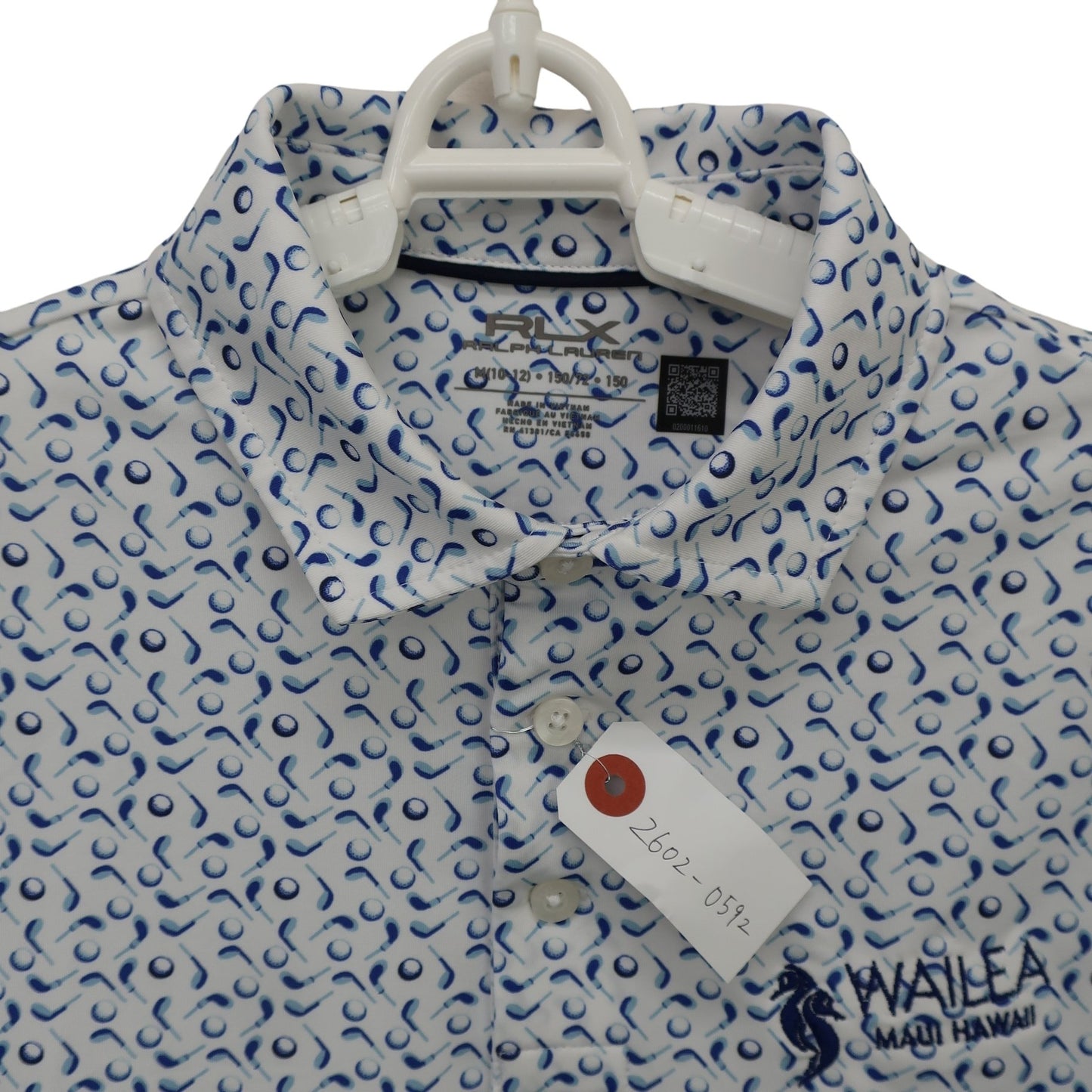 RLX(アールエルエックス) ポロシャツ ホワイト×ブルー総柄 レディース M A