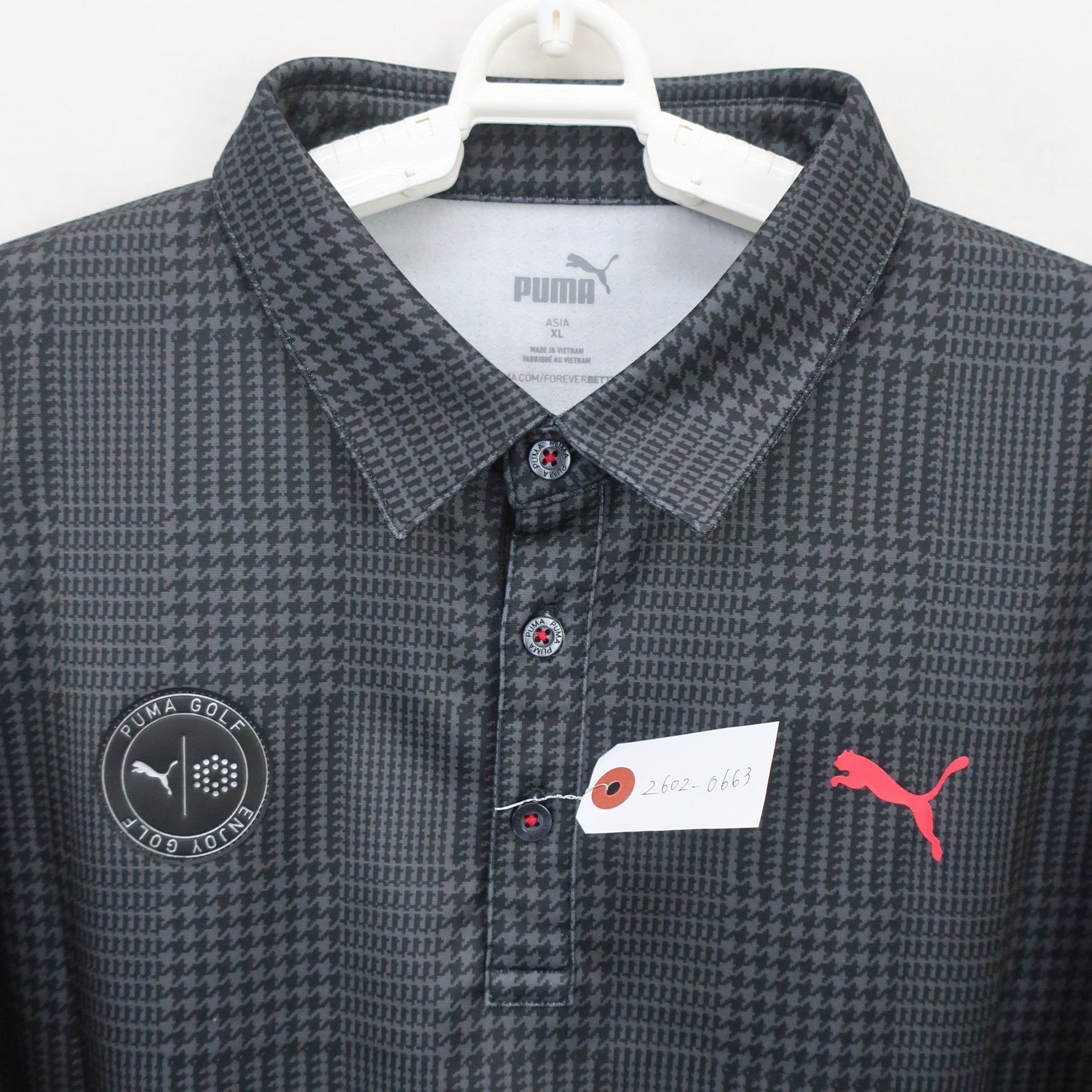 PUMA GOLF(プーマゴルフ) 長袖ポロシャツ グレー系千鳥柄 メンズ XL A