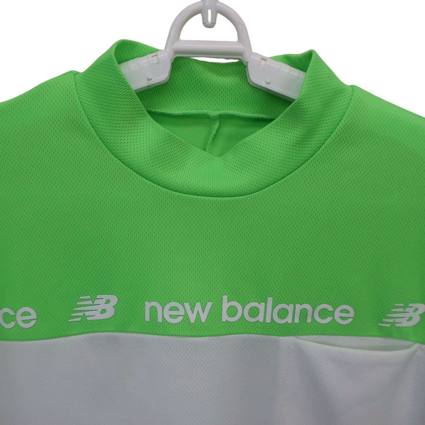New Balance golf(ニューバランスゴルフ) 半袖モックネックシャツ ホワイト×グリーン メンズ 7 012-3166208 B